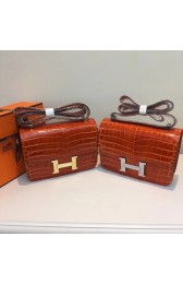Imitation Hermes Constance Bag Croco Leather H6811 orange HV03456Dl40