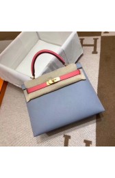 Imitation Hermes Kelly 28cm Shoulder Bags Epsom Leather KL28 blue&Pink HV01996Dl40