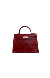 Imitation Hermes Kelly 32cm Shoulder Bag Red Croco Patent Leather K32 Gold HV07836Dl40