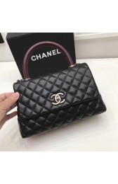 Imitation High Quality Chanel Classic Top Handle Bag A92991 black sheepskin Silver chain Red handle HV03412Bo39
