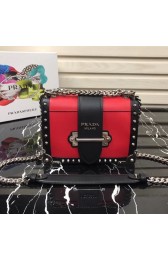 Imitation Prada Cahier studded leather bag 1BD045-1 red&black HV08743lH78