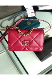 Knockoff Chanel 19 Classic Sheepskin Leather Chain Wallet AP0957 Red & Gold-Tone Metal HV10977JF45