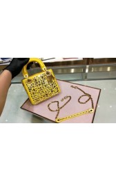 MINI LADY DIOR BAG WITH CHAIN SMOOTH CALFSKIN EMBROIDERED WITH A MOSAIC OF MIRRORS M0598 yellow HV08249vj67