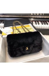 Replica Chanel mini flap bag Rabbit hair Gold-Tone 1116 black HV08661Xe44
