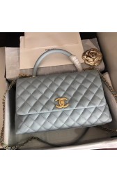 Replica Chanel original Caviar leather flap bag top handle A92292 light blue&Gold-Tone Metal HV01672Ix66