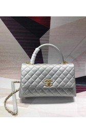 Replica Fashion Chanel original Caviar leather flap bag top handle A92291 silvery &gold-Tone Metal HV03557HM85