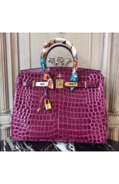 Replica Hermes Birkin Tote Bag Croco Leather BK35 purple HV08369SV68