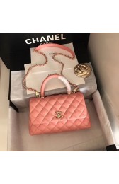 Top Chanel original Caviar leather flap bag top handle A92290 pink&Gold-Tone Metal HV11701lE56